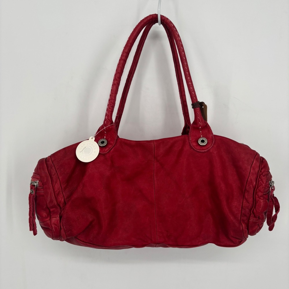 GAP Vintage 100% Cow Leather Multi-Pocket Shoulder Satchel Bag Red NWT - Picture 3 of 13